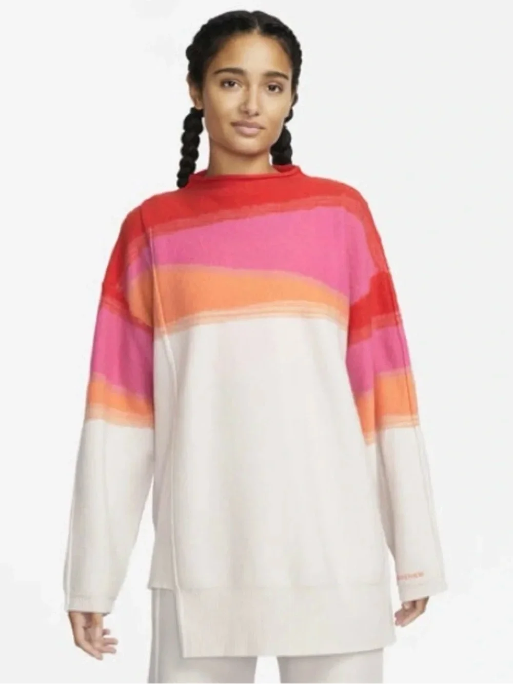 Nike Yoga small Colorblock Crewneck Sweater in White, Pink, Orange & Red